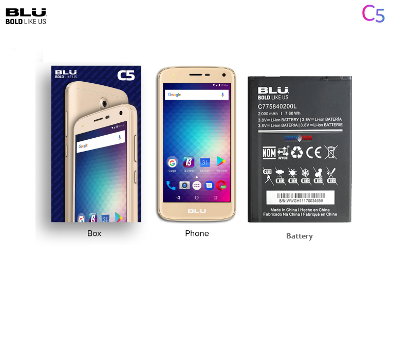 BLU C5 C010Q 8GB Unlocked GSM Phone Battery C775840200L OEM Part