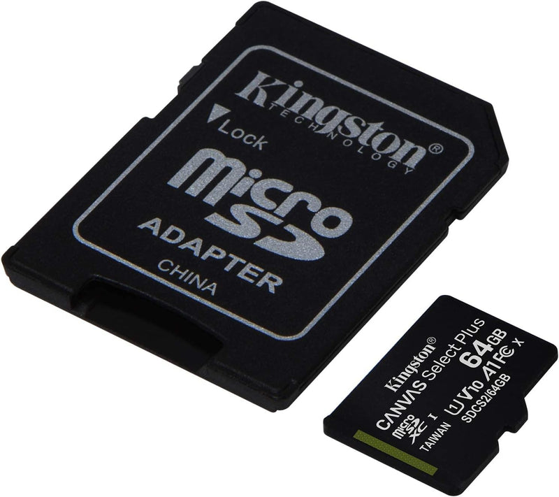 Kingston 64GB microSDXC Canvas Select Plus 100MB/s Read A1 Class 10 UHS-I Memory Card + Adapter